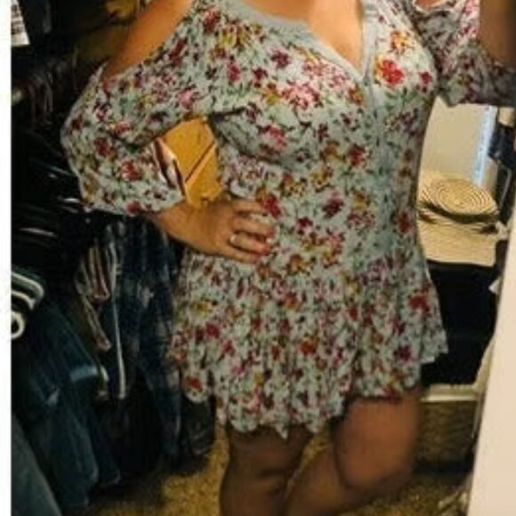 Nectar Clothing Cold Shoulder short mini dress tunic top L y2k - Picture 5 of 5